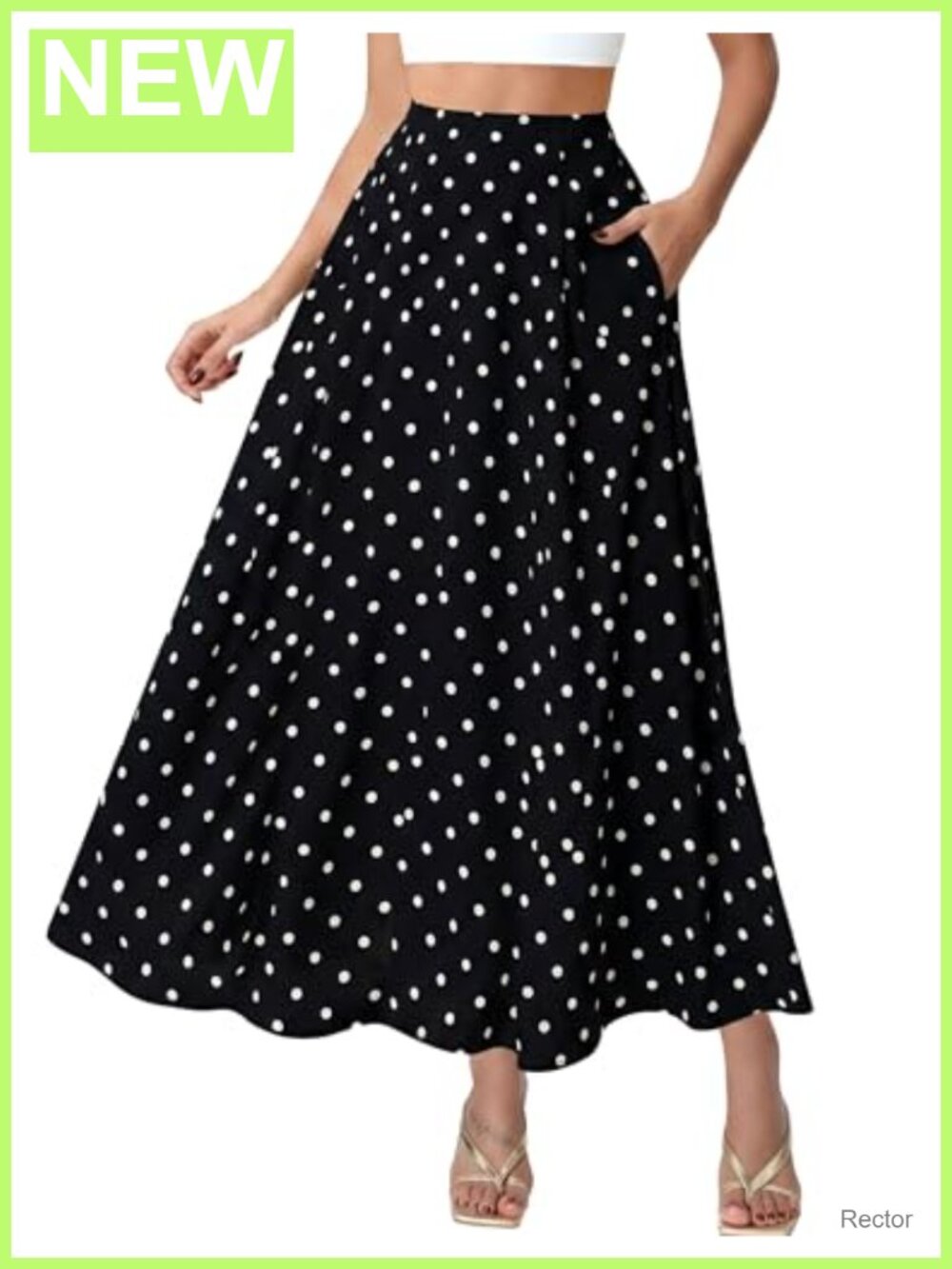 Women's Polka Dot A-Line Maxi Skirt with Pockets, Flowy Long Polyester
